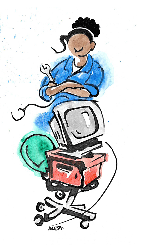 Woman Maintaining Equipment Illustration